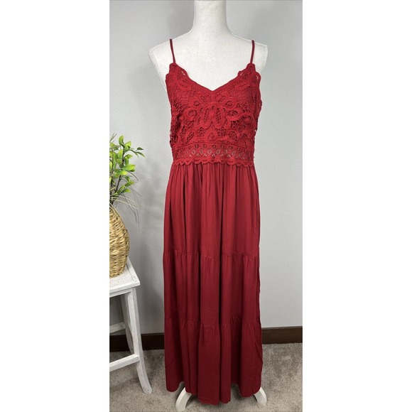 Dokuritu Dresses & Skirts - Dokuritu Womens Crochet Red Lace Maxi Dress Summer Spaghetti Straps Size 8 NWT